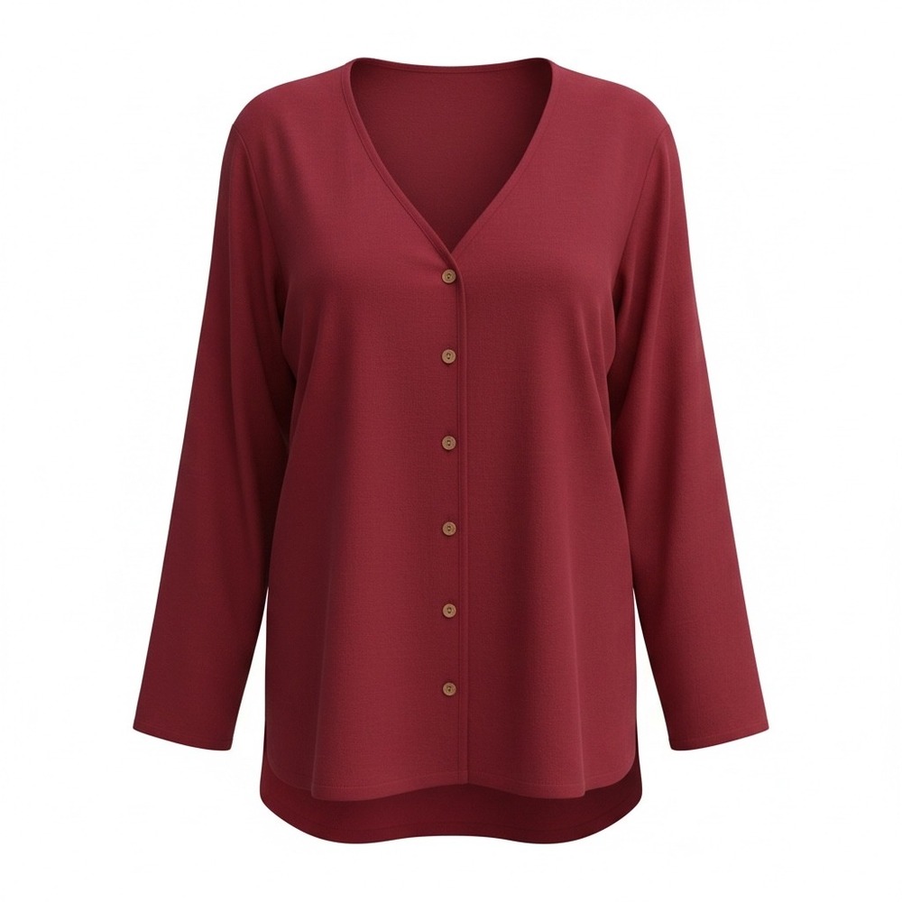 Cut Loose Red Tencel Button Front Tunic Top Long Sleeve Made in USA Large